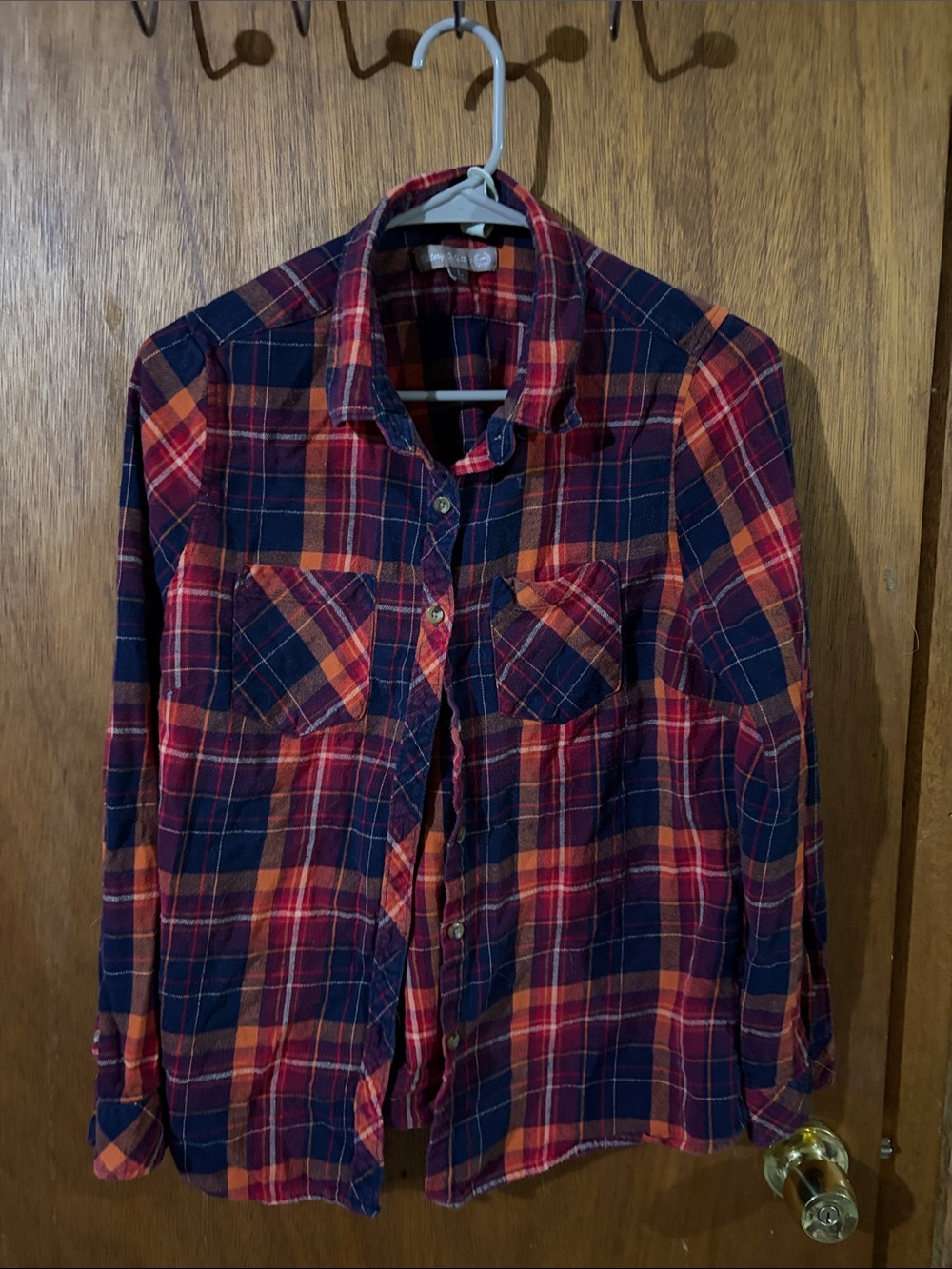 Women's Red & Navy Plaid Button-Down Shirt